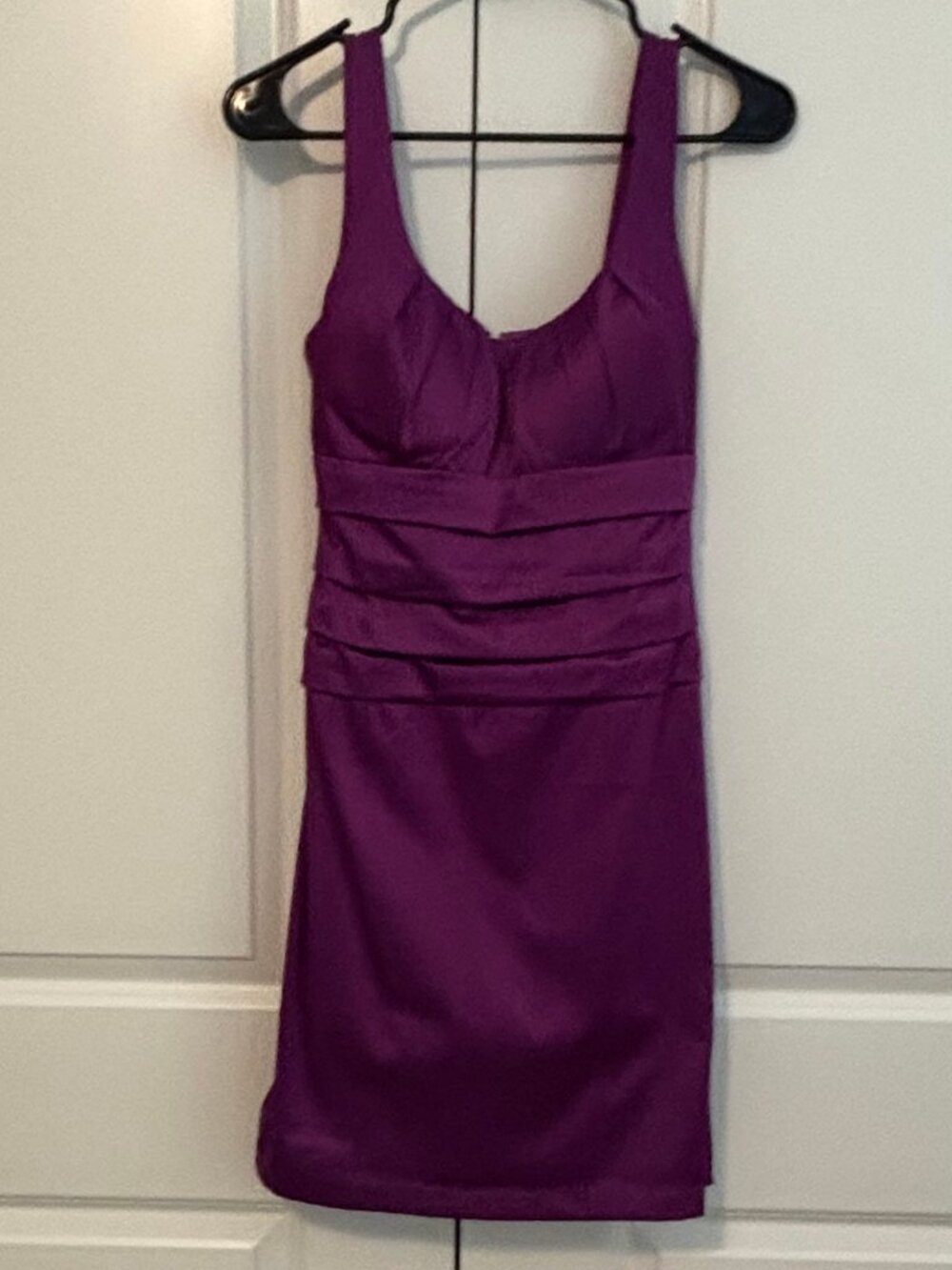 B. Darlin Purple Satin Sleeveless V-Neck Ruched Cutout Bodycon Dress Size 5-6